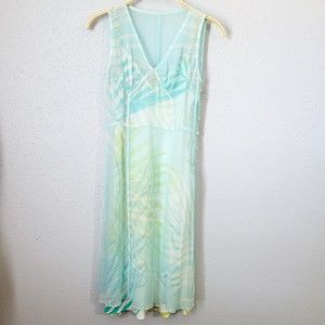 Beth Bowley Tropical Dress with Sheer Blue Chiffon Overlay Size Small